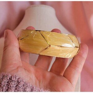 Creamy Yellow Color Glittery Enamel Gold Tone Bangle Costume Bracelet B1A